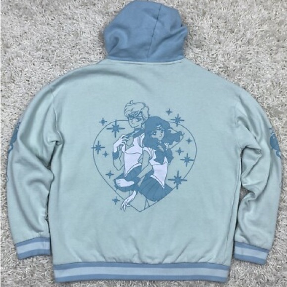 Tops - EUC SAILOR MOON HOT TOPIC Blue Graphic Hoodie W/Front Pockets Long Sleeve Silver